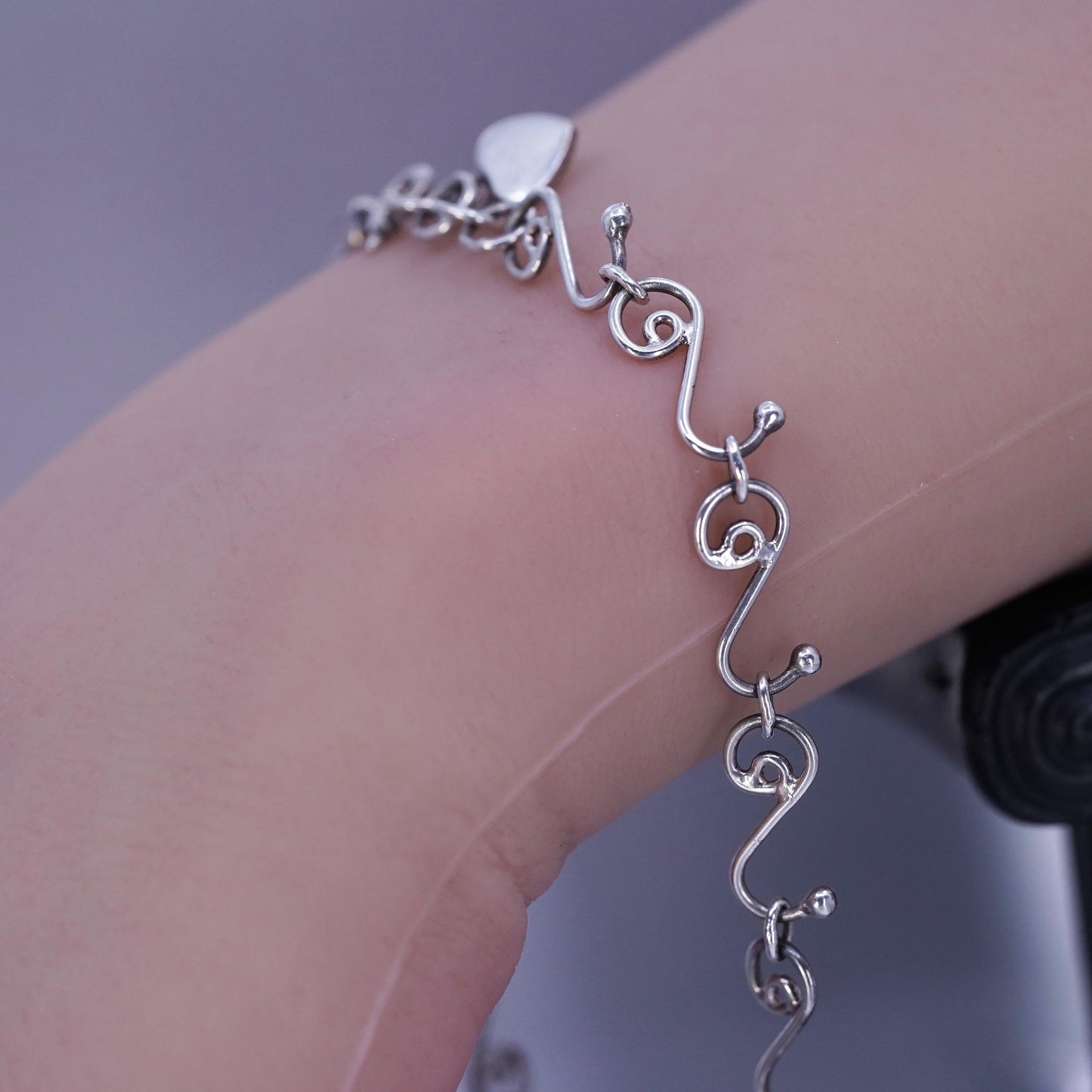Silpada A0823 Sterling Silver 925 Heart Swirling Link Chain Anklet- 9.25" - 10"
