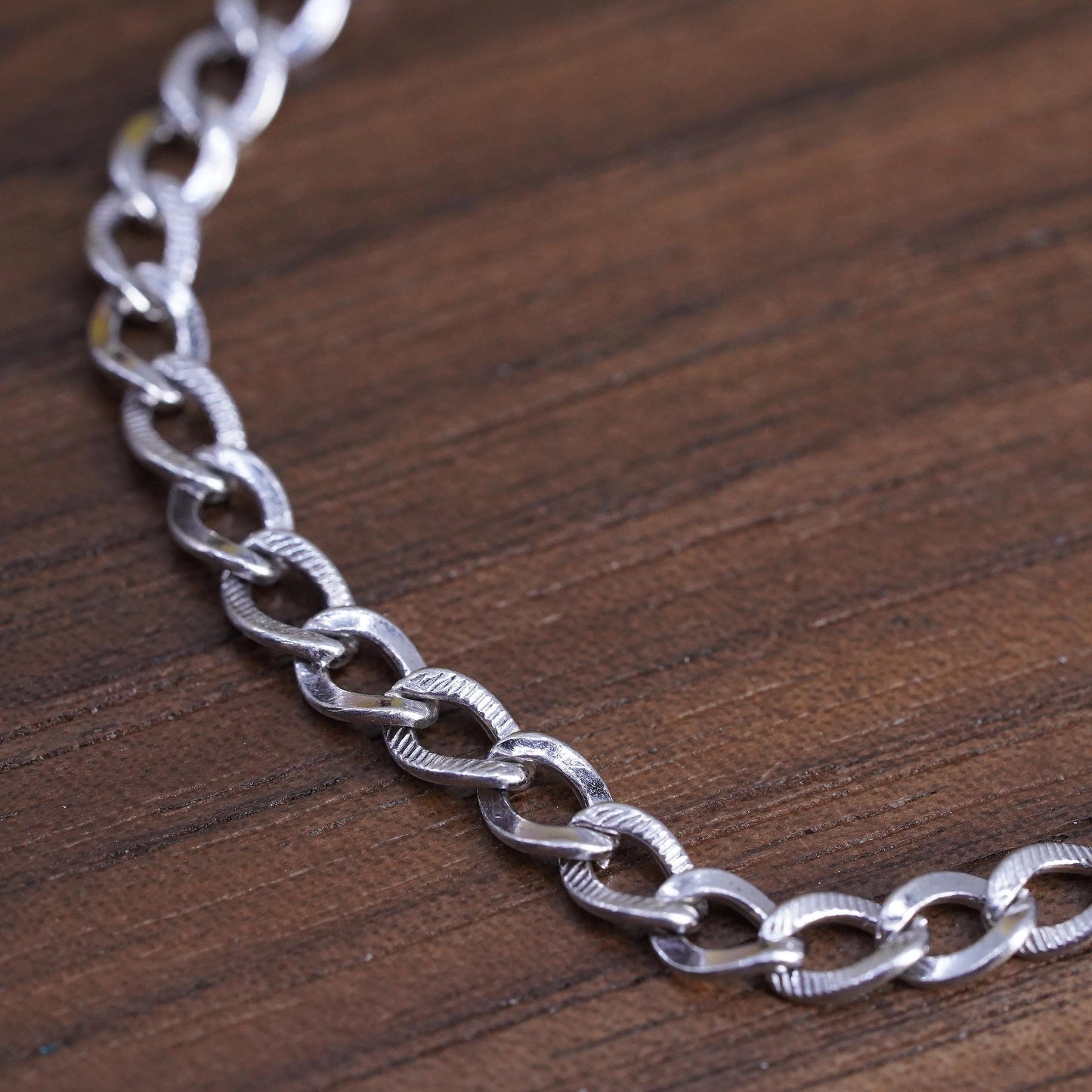 6.5” 4mm, Vintage sterling 925 silver bracelet, textured curb link chain