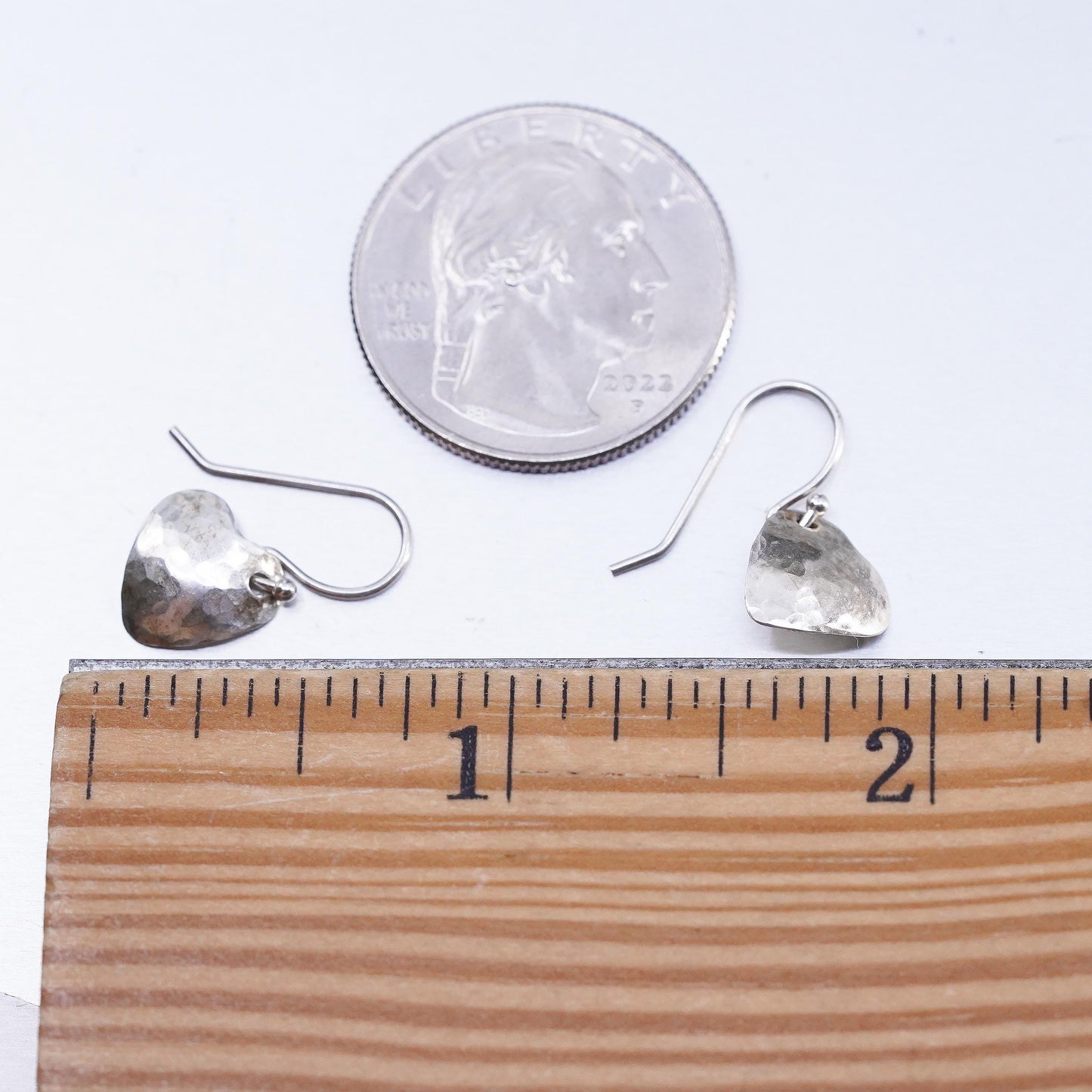 Vintage Sterling 925 silver hammered heart tag earrings