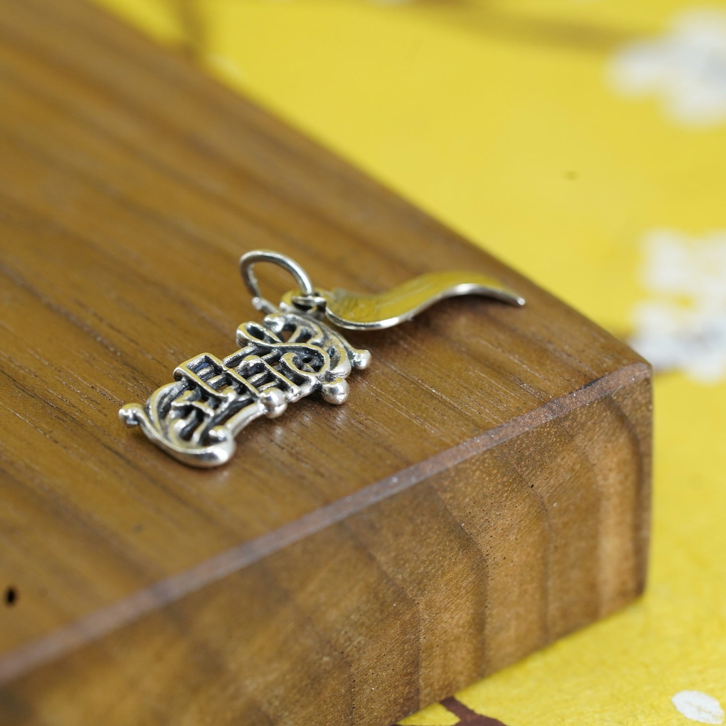 Vintage sterling silver handmade pendant, 925 silver music note charm