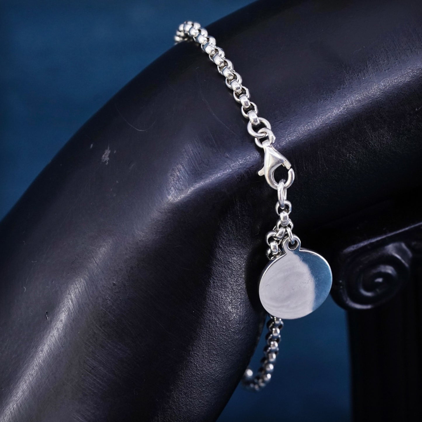 7", Sterling silver handmade bracelet, 925 circle link chain with circle charm