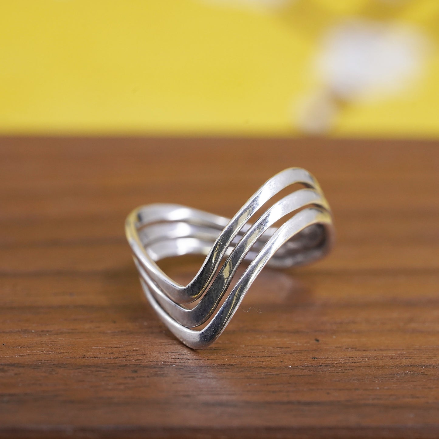 Size 7.5, vintage Sterling silver handmade ring, Modern 925 wavy band