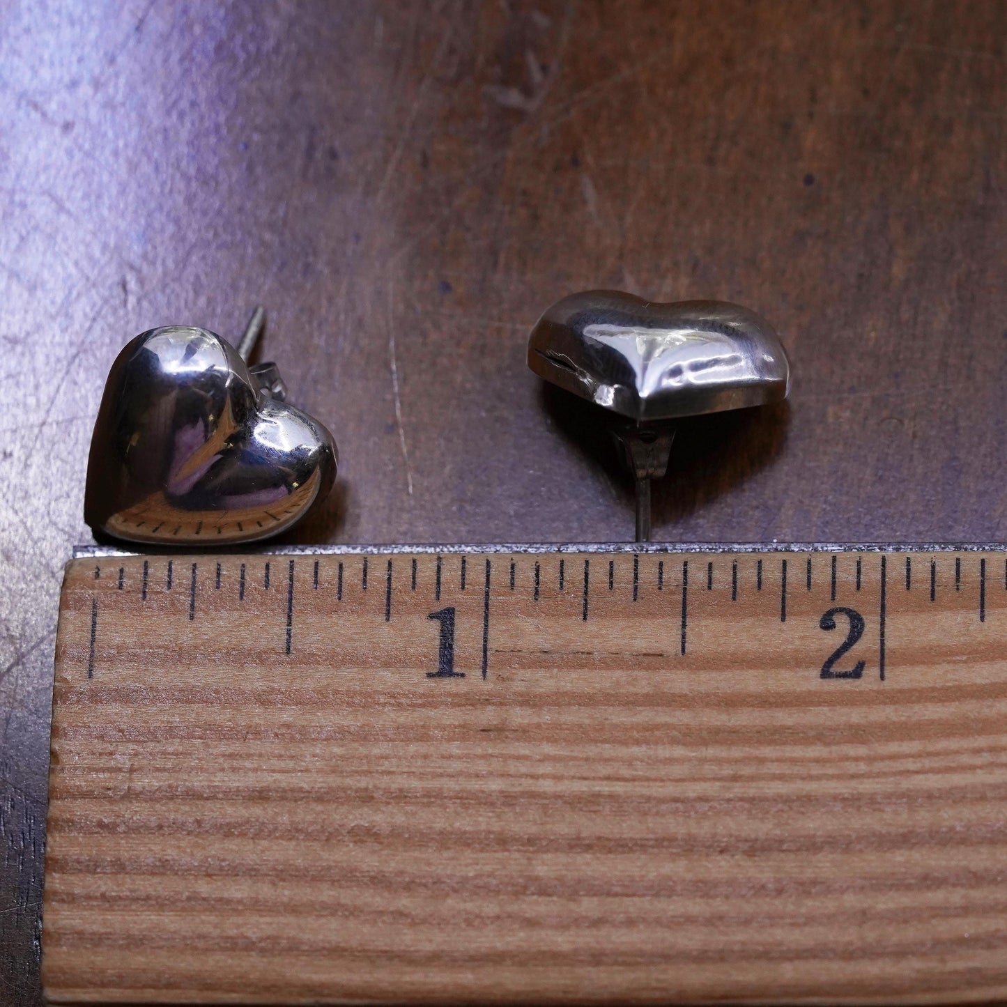 Vintage Mexican Sterling silver handmade earrings, 925 heart studs
