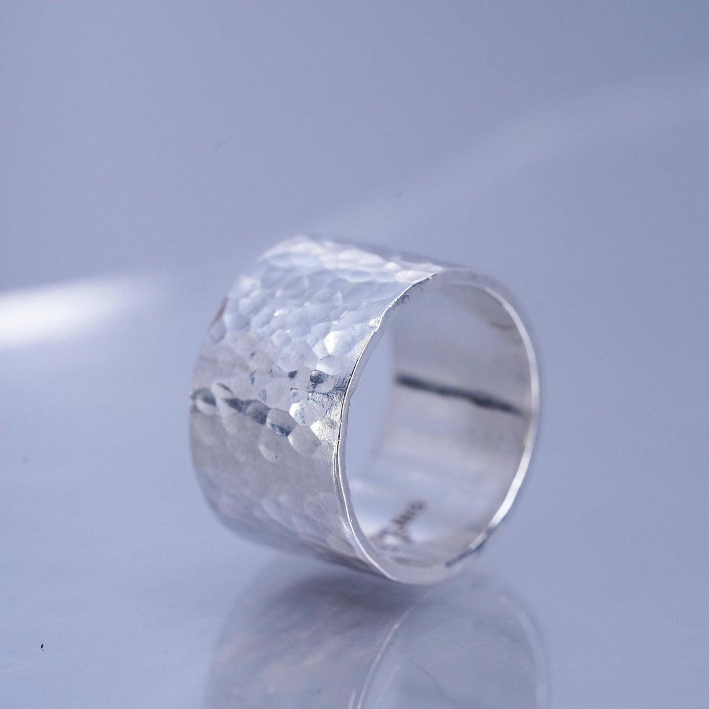 Size 8, 925 Sterling Silver Hammered Wide Band Cuff Ring Hard To Find Classic