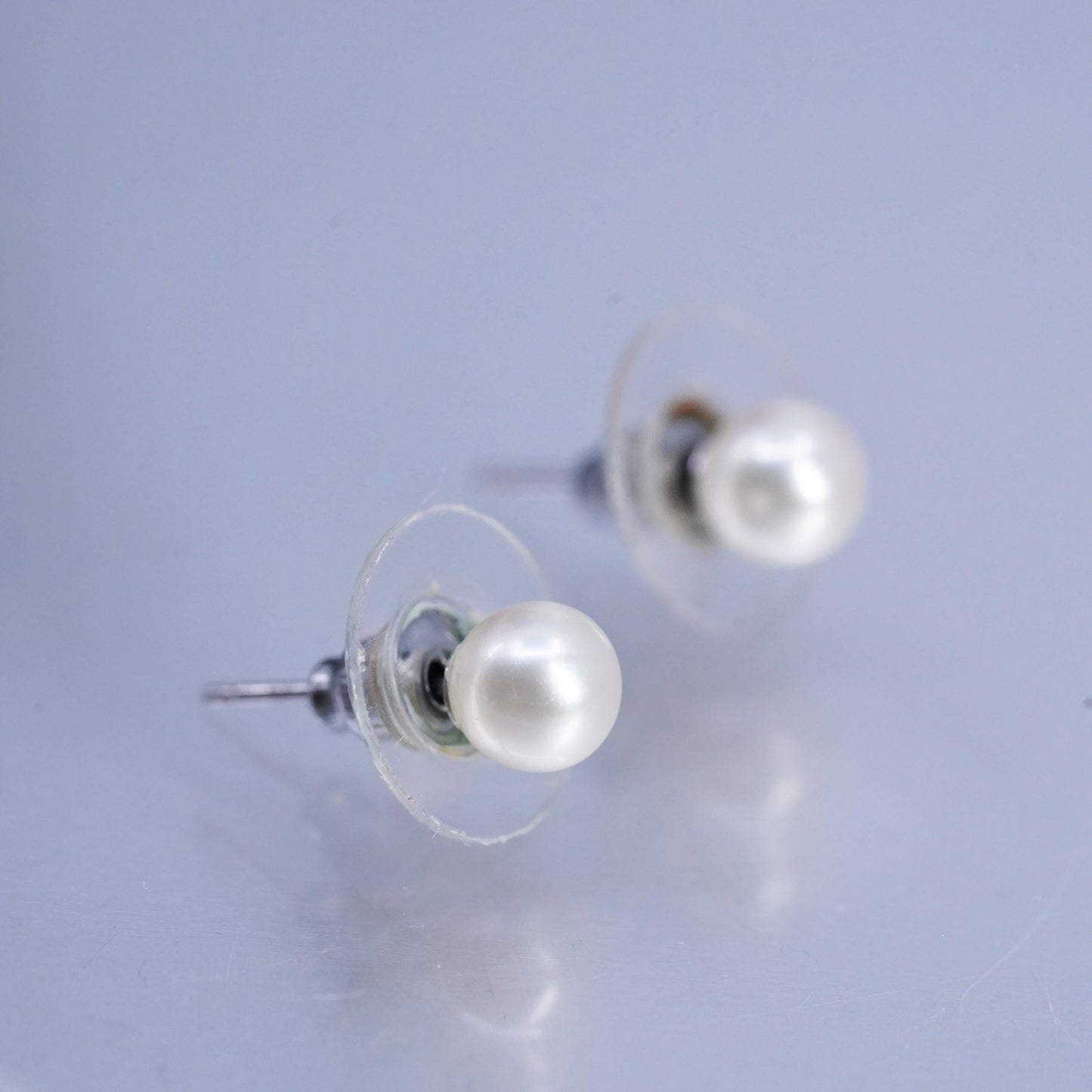 5mm, Vintage Sterling 925 silver handmade earrings, studs with pearl