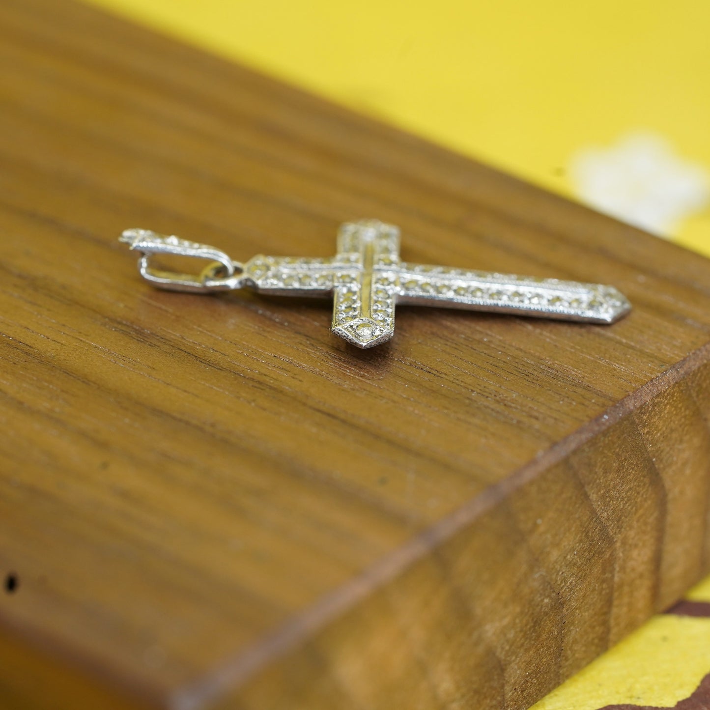 art deco KD Sterling silver handmade pendant, 925 cross with marcasite inlay