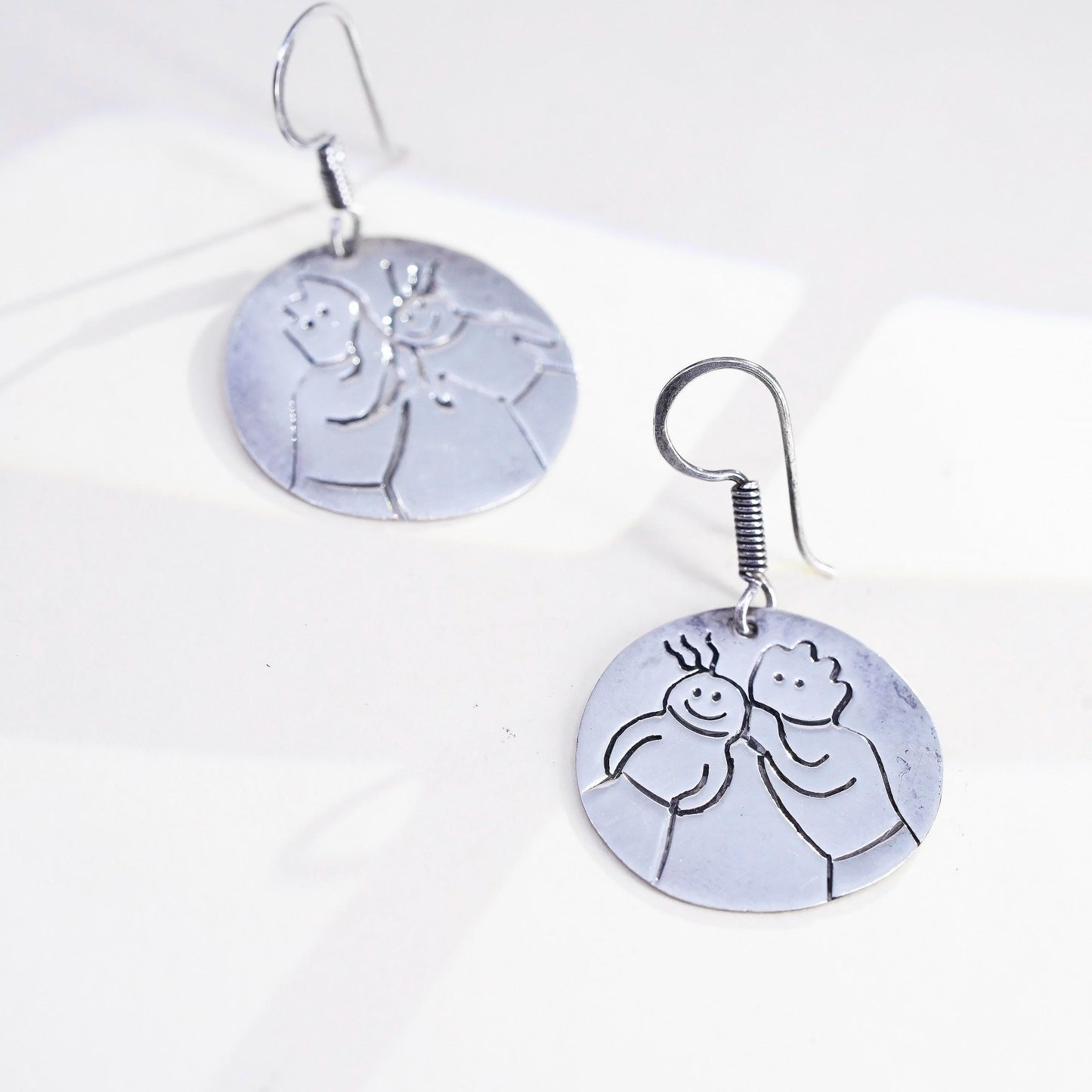 VTG Mexican sterling silver handmade earrings, love friendship 925 tag dangles