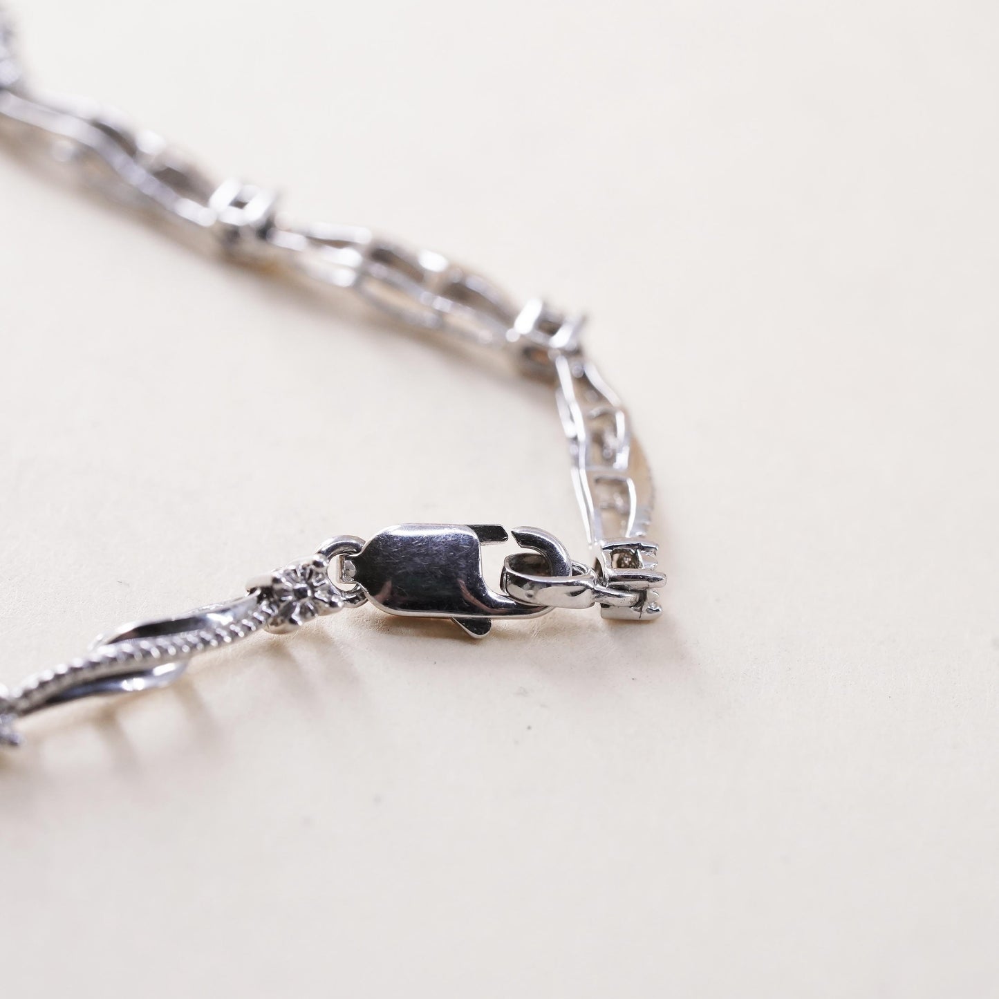 7", Vintage sterling silver tennis bracelet, 925 chain with diamond sapphire