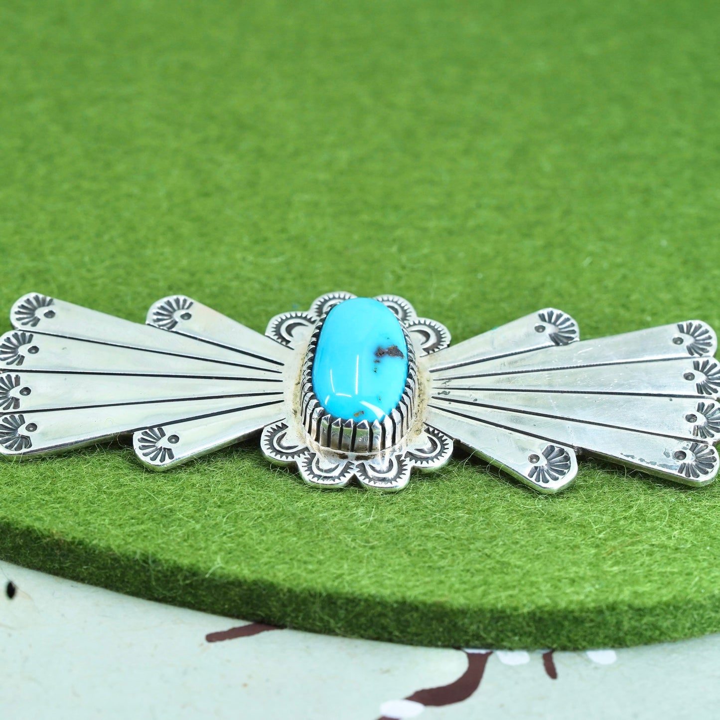 Native American Navajo sterling silver brooch, 925 ribbon bow tie pin turquoise