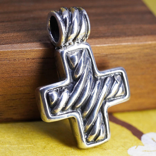 Sterling Silver Cross, Bold Textured Christian Cross Pendant, 925 Religious
