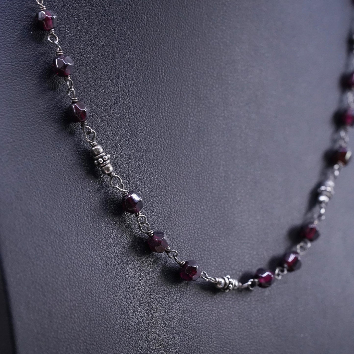 16+2”, SILPADA Retired Sterling Silver 925 Garnet Beads Chain Necklace N1053