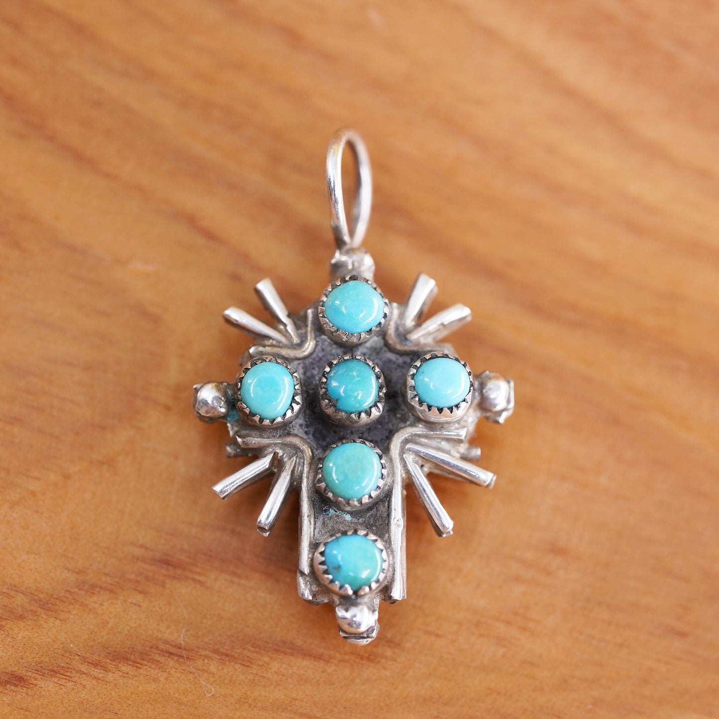 Sterling 925 silver double sided cross pendant, southwestern, turquoise coral