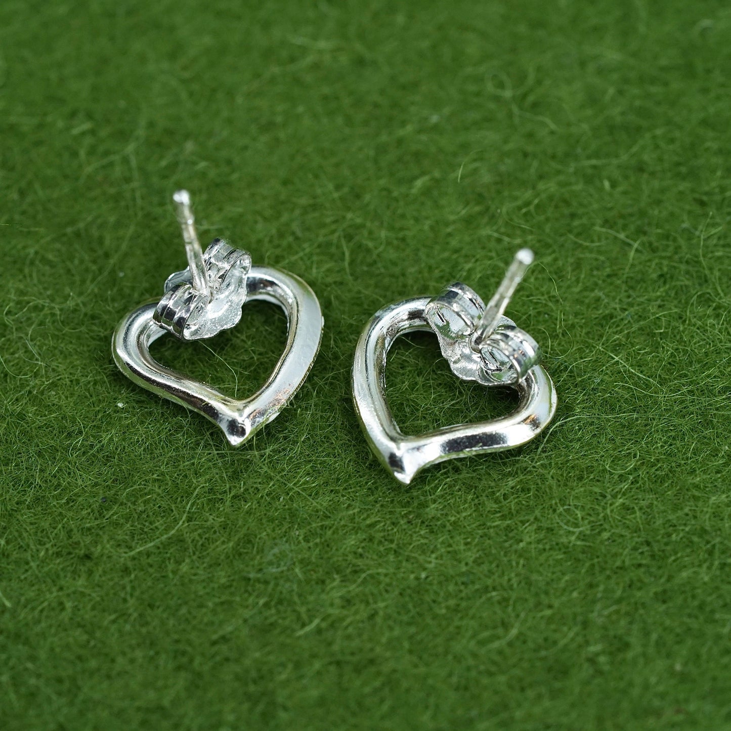 Vintage sterling silver rainbow cz studs, 925 heart earrings