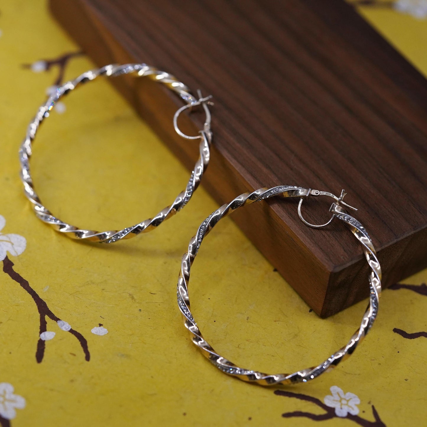 2", Italian vermeil gold over Sterling silver earrings, twisted huge 925 hoops