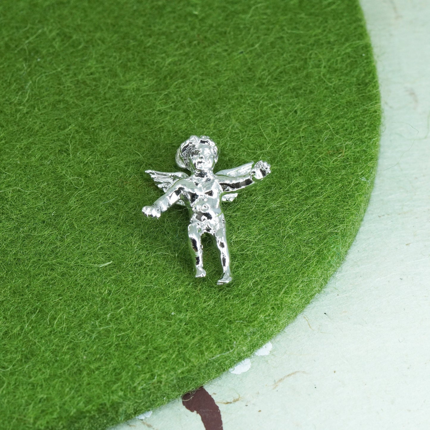 Vintage sterling silver handmade pendant, 925 angel charm