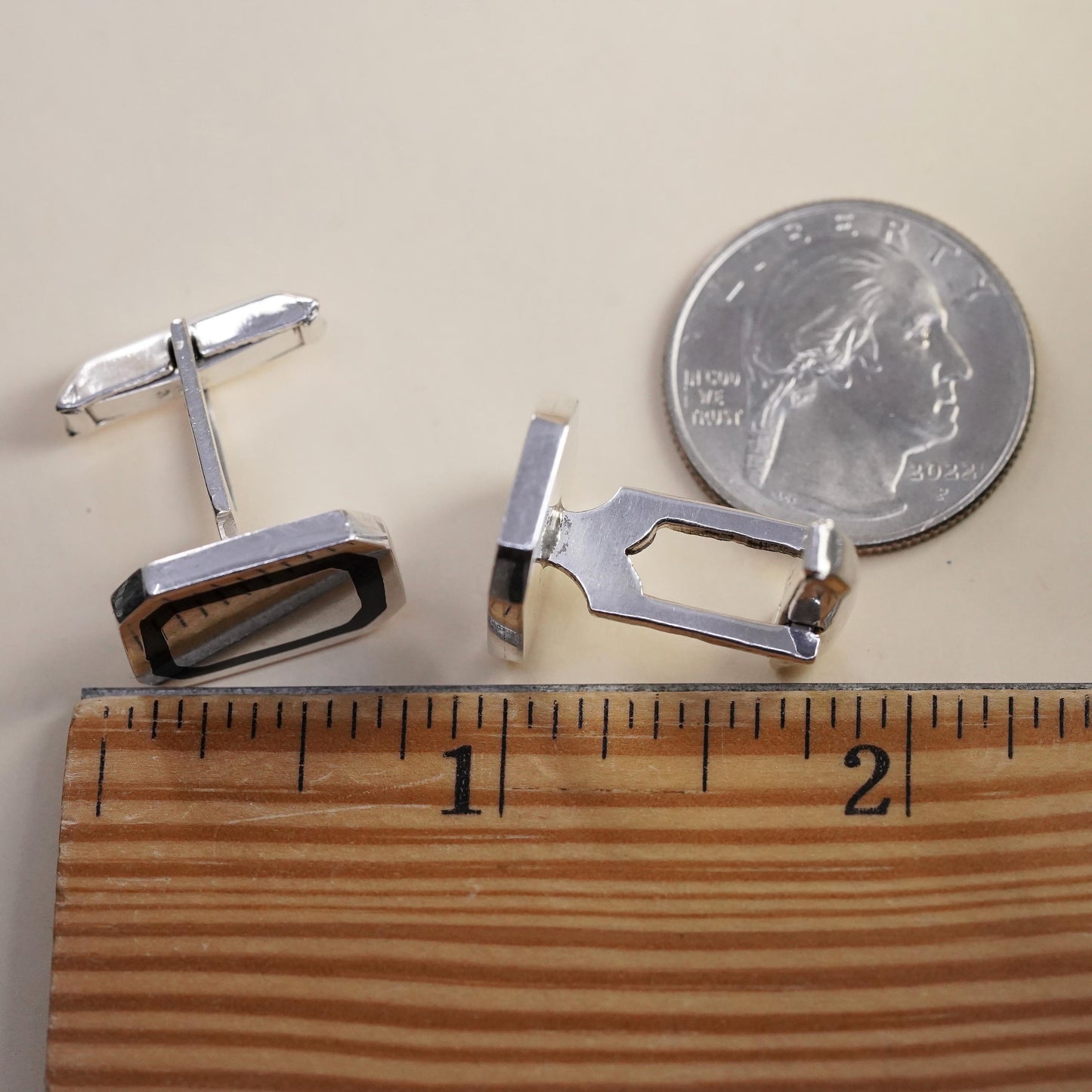 southwestern sterling silver rugtangular cuff links, onyx inlay 925 cufflinks