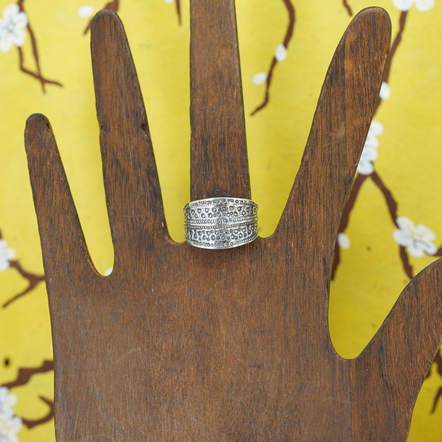 size 8, vintage Sterling silver handmade ring, 925 textured band