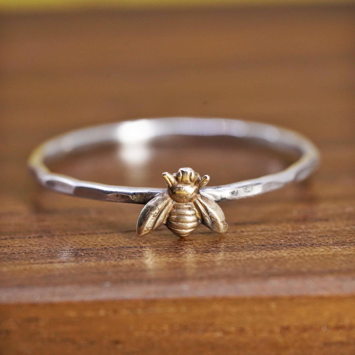 Size 11.5, VTG two tone Sterling silver handmade ring, 925 bee stackable ring