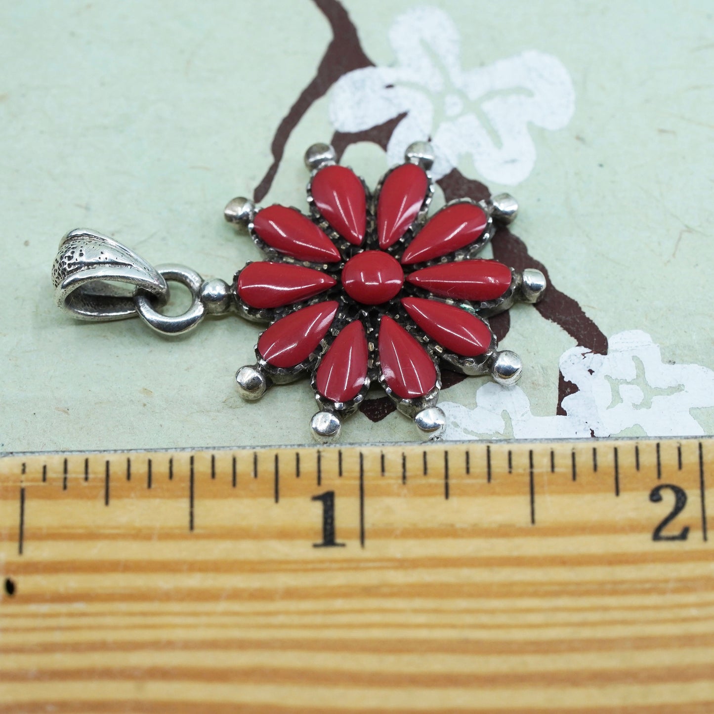 Native American sterling silver 925 handmade pendant with turquoise and coral