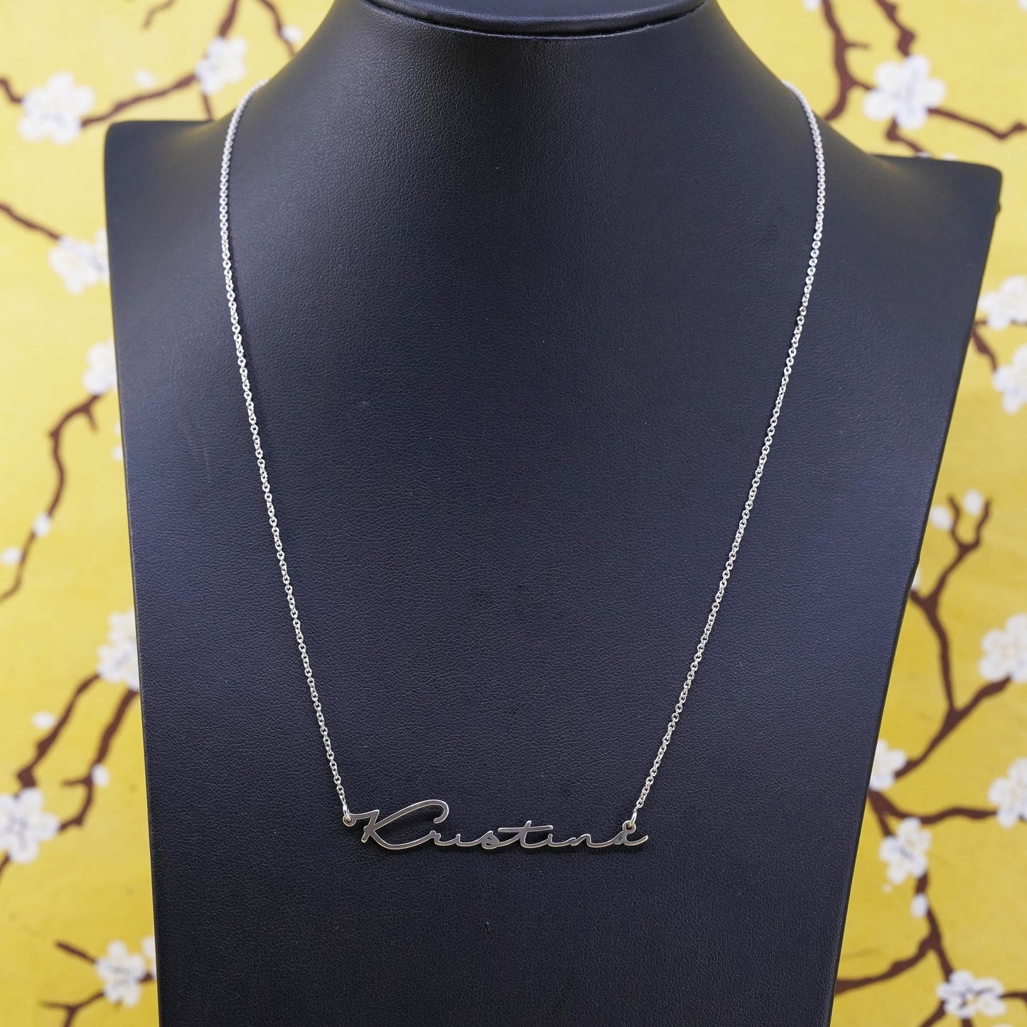 16" 1mm, vintage Sterling silver necklace, 925 circle chain w/ name “Kristina”