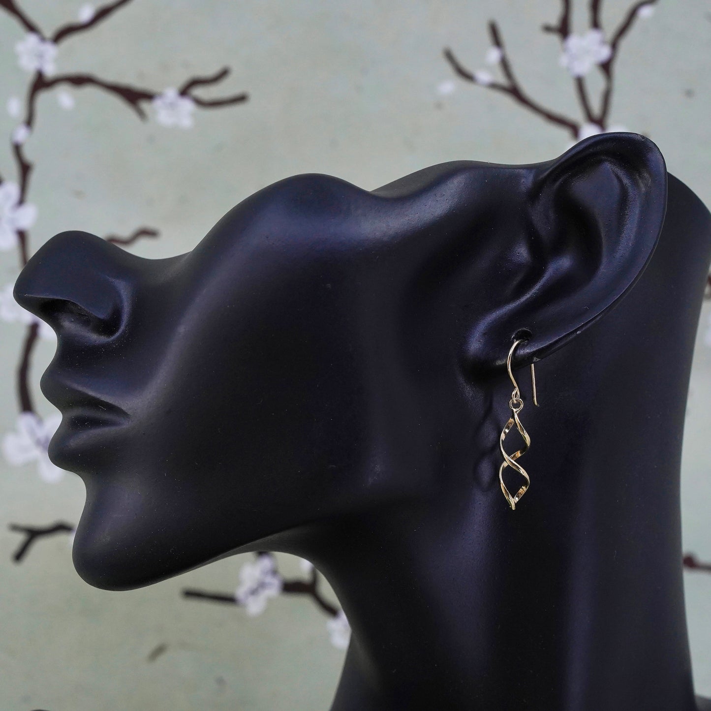 vermeil gold over sterling silver handmade earrings, 925 twisted spiral dangles