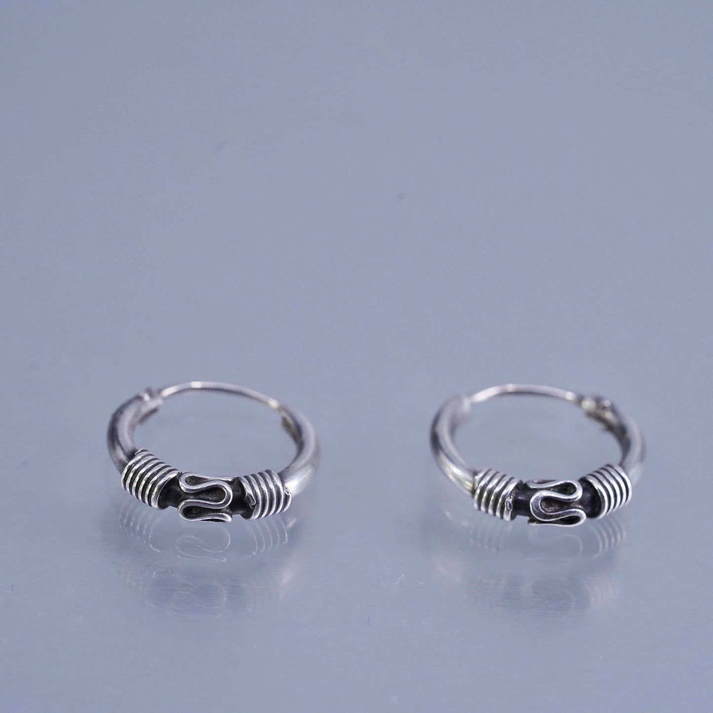 0.5”, vintage Sterling silver handmade earrings, 925 hoops bali beads