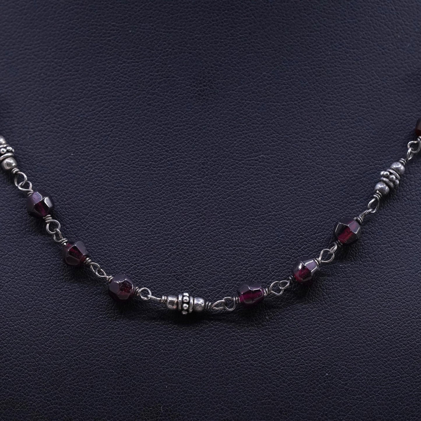 16+2”, SILPADA Retired Sterling Silver 925 Garnet Beads Chain Necklace N1053