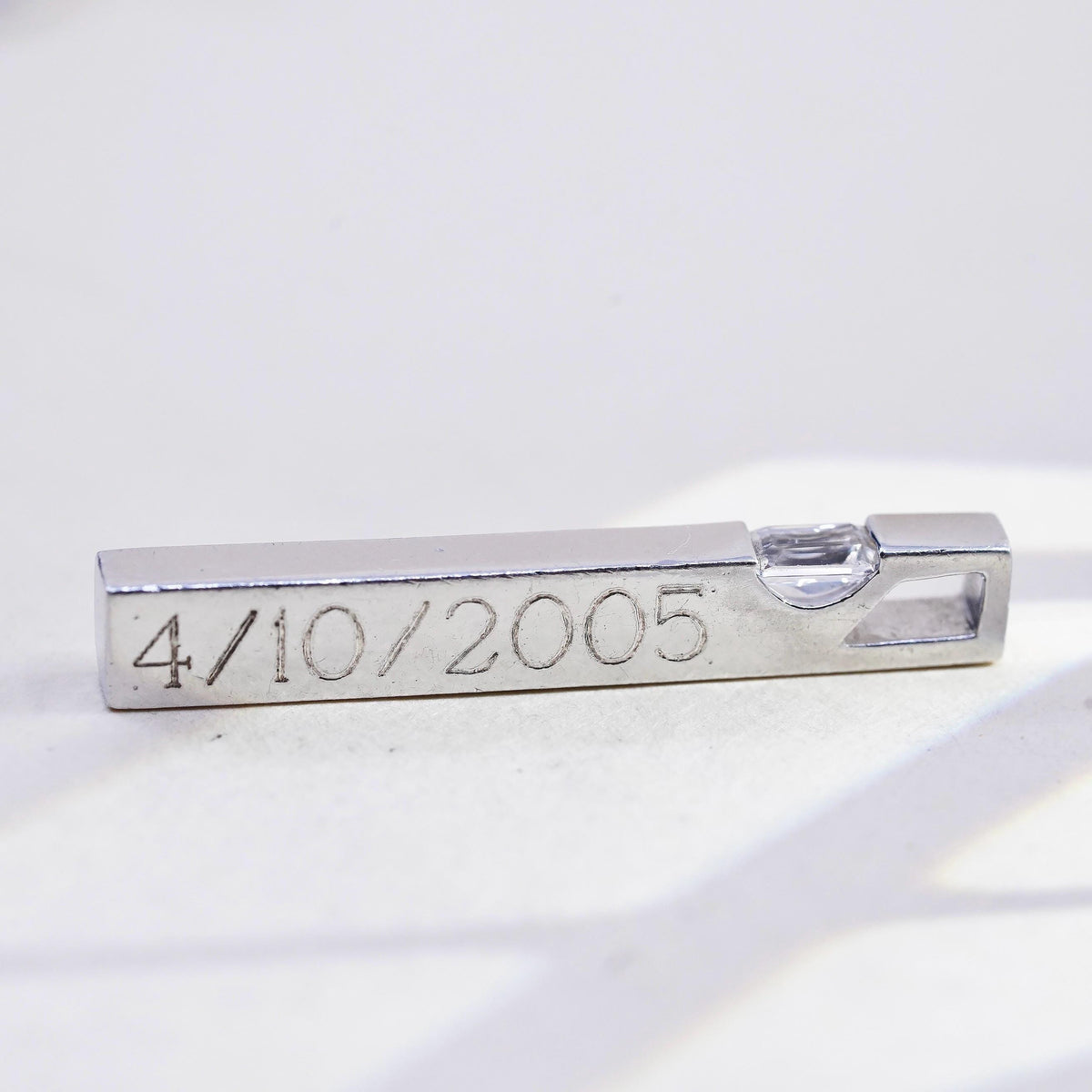 Vintage 3D sterling 925 silver 3D bar w/ diamond pendant engraved name Brendan