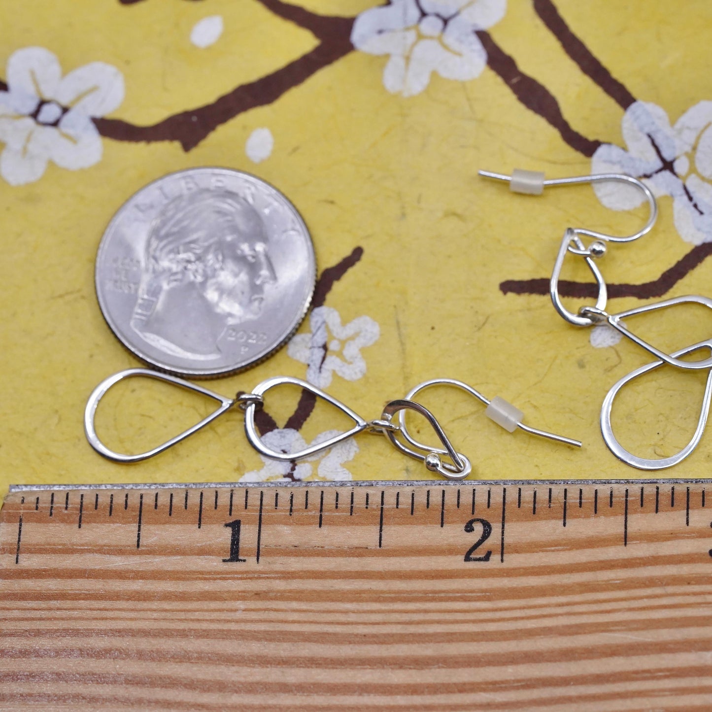 Vintage Sterling silver handmade earrings, 925 long teardrop dangles