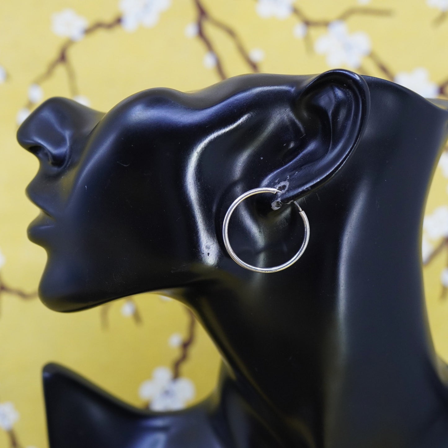 1”, Vintage Italy Sterling silver handmade earrings, simple 925 hoops