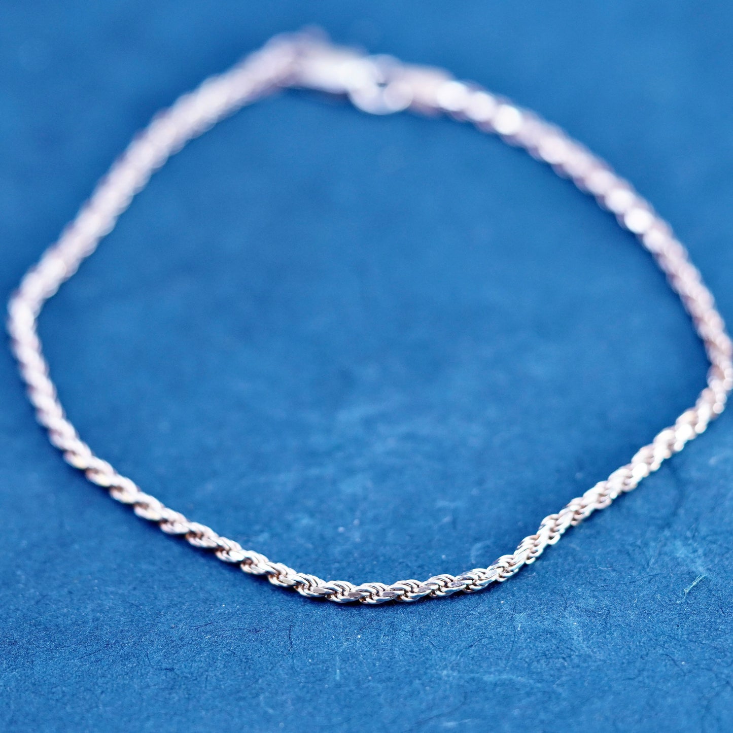 7.5” 2mm, vintage sterling silver handmade bracelet, Italy 925 rope chain
