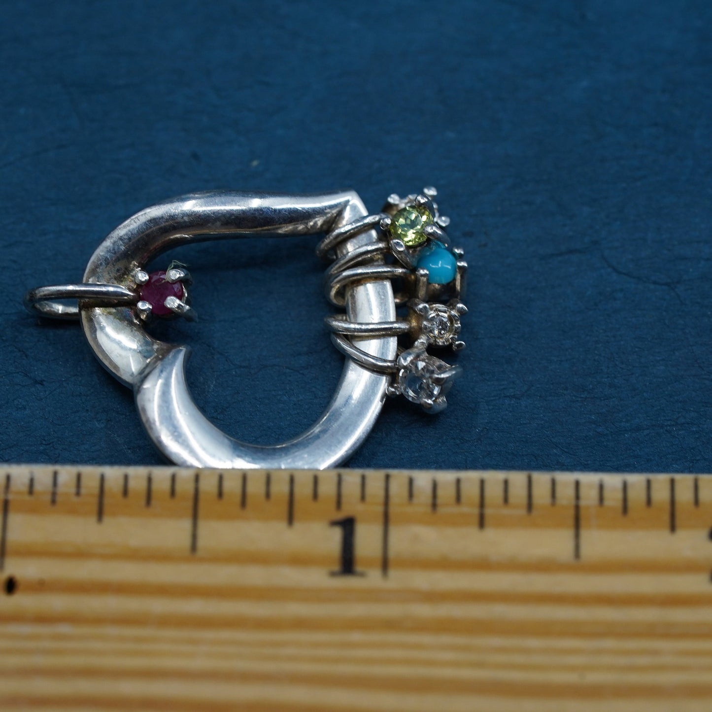 Lenox Sterling Silver Sliding ruby Charm Pendant Open Heart Gemstone Birthstone