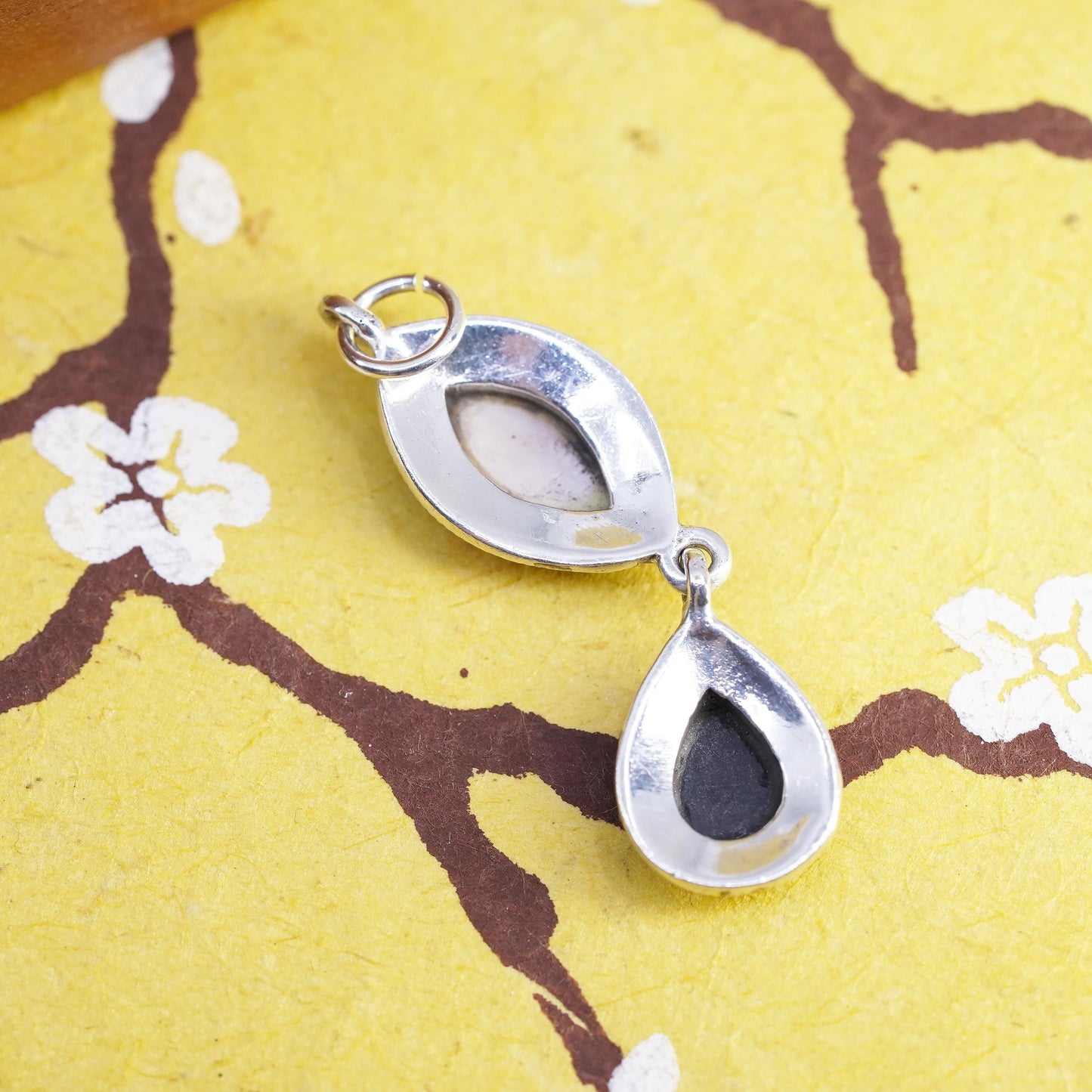 VTG Sterling 925 silver handmade charm pendant mother of pearl onyx marcasite