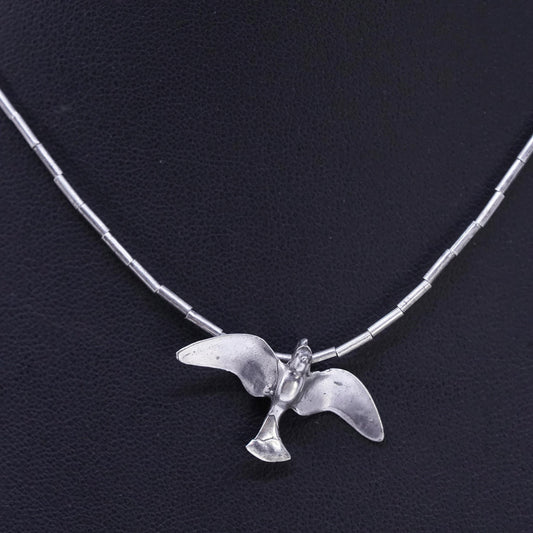 15", Native American Sterling 925 liquid silver necklace with done bird pendant