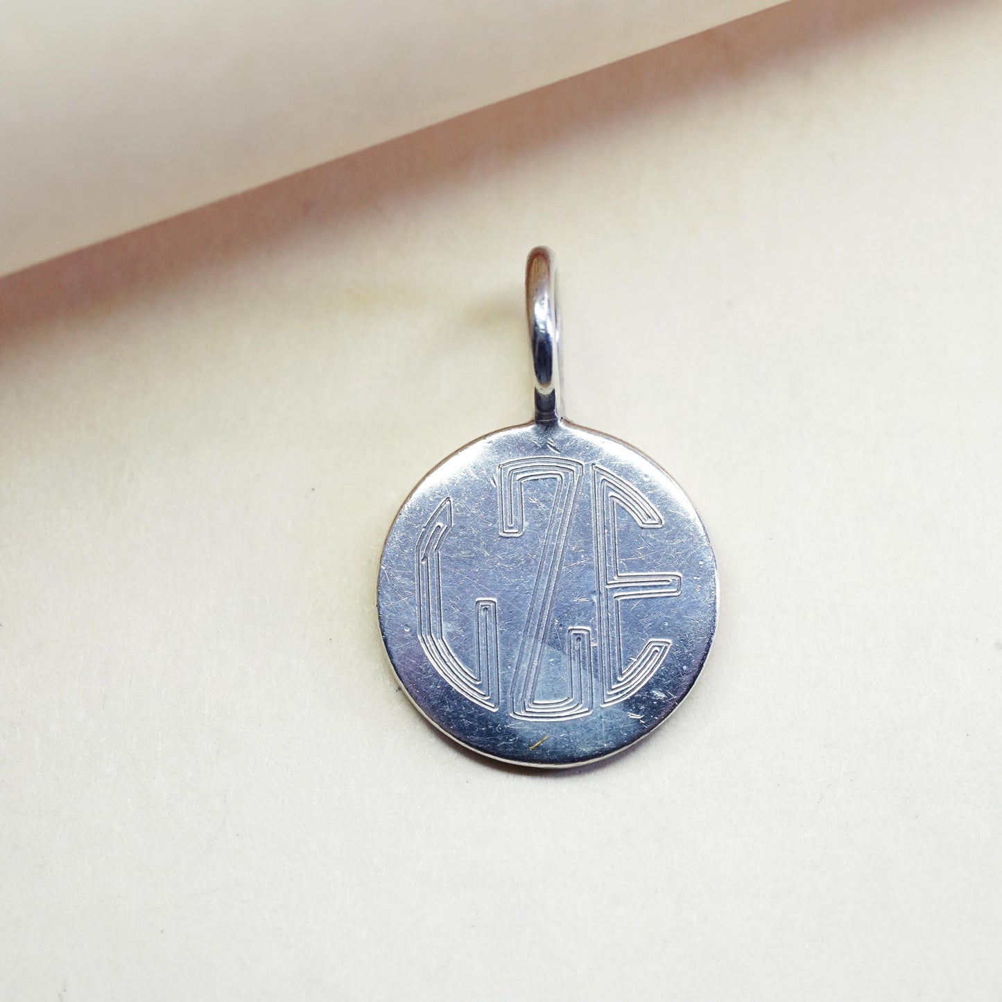 Vintage Sterling silver pendant, Mexico 925 name monogram, laser engraved GEZ