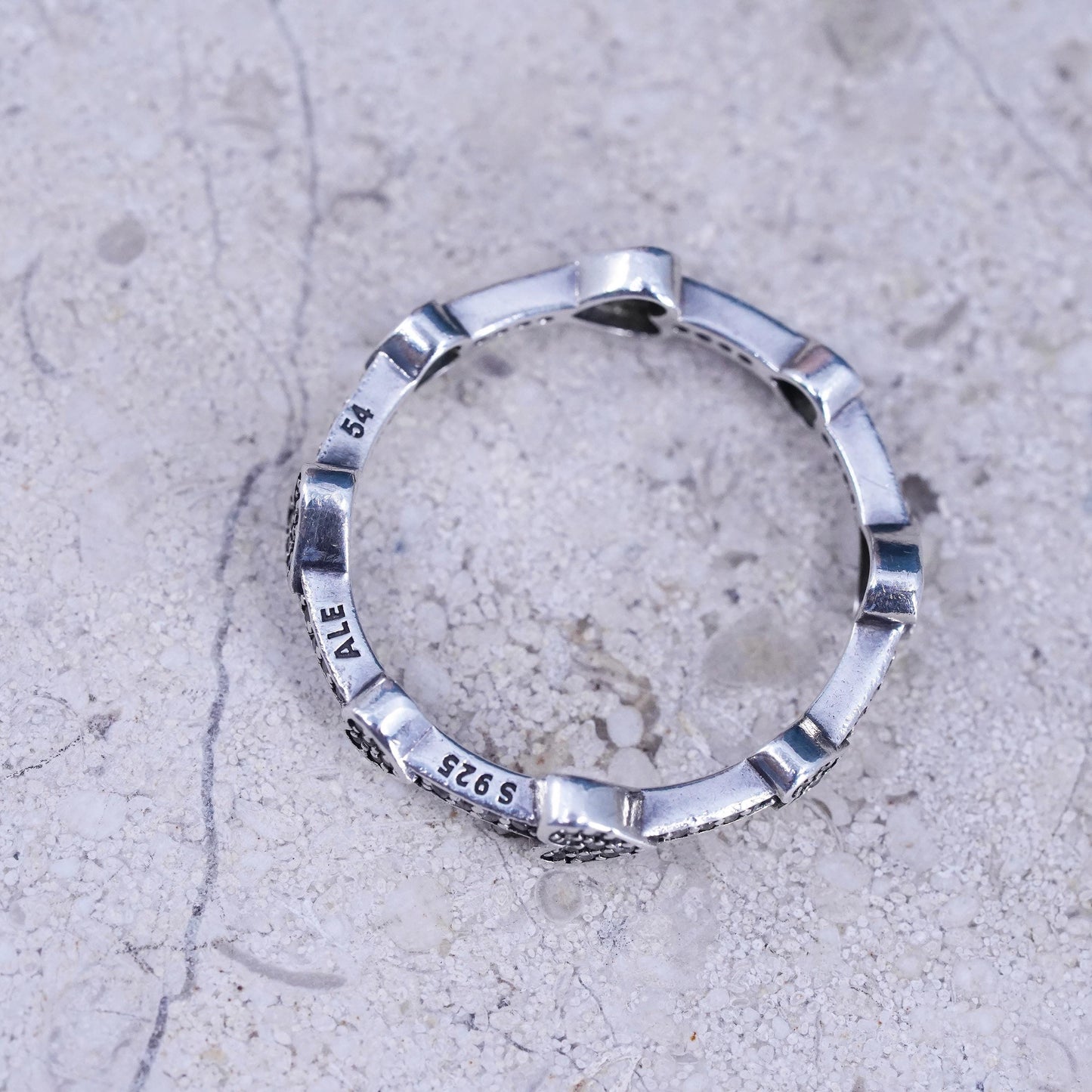 Size 7, vintage ALE Sterling 925 silver handmade heart ring with cz