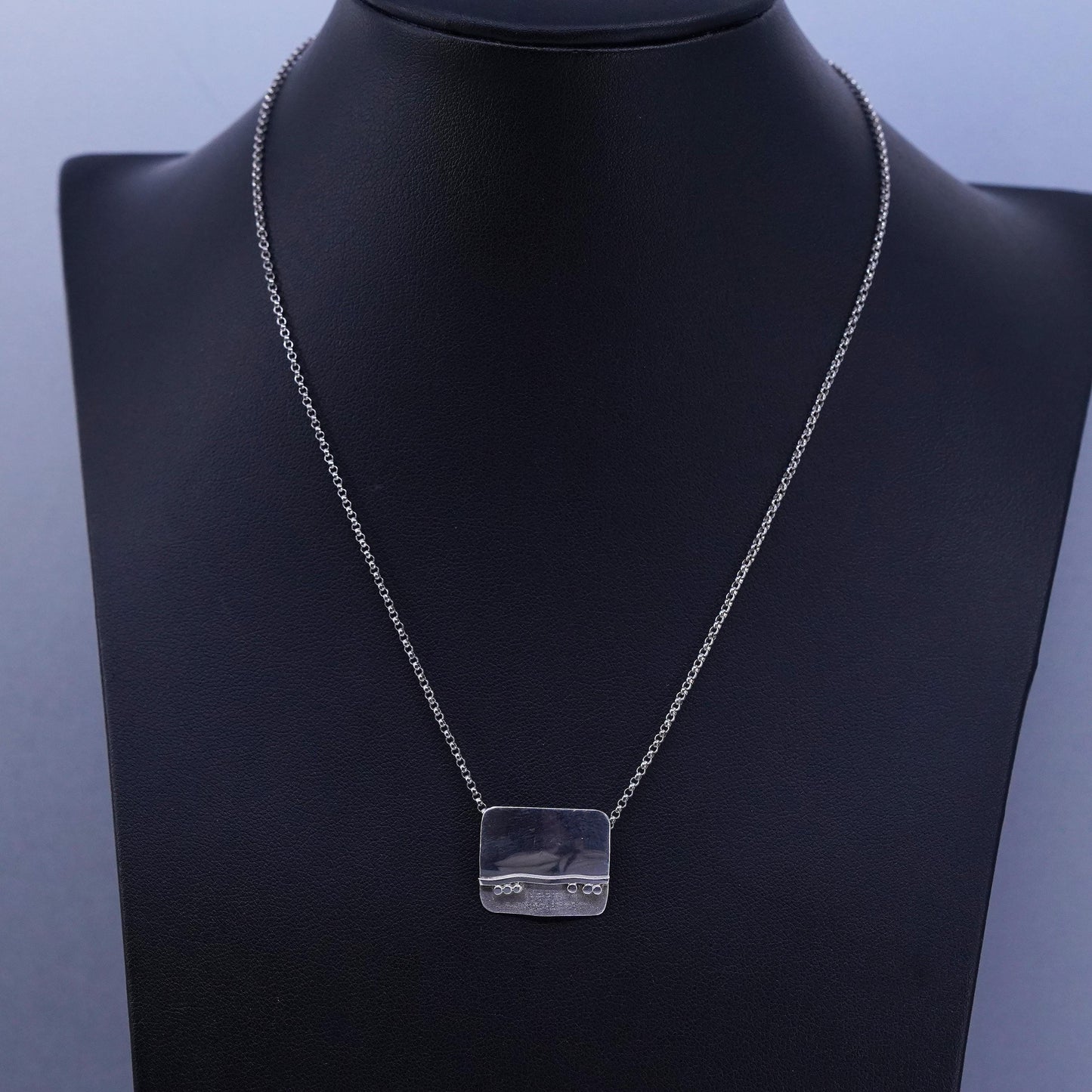 16”, southwestern Sterling 925 silver bead necklace two tone landscape pendant