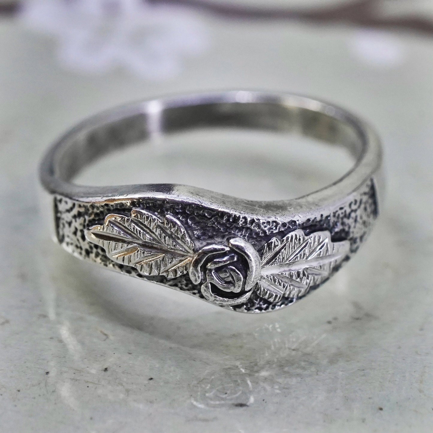 Size 7, Wheeler Co. Sterling silver handmade ring, 925 band with rose flower