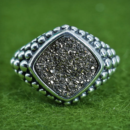 7, vintage Michael Dawkins Sterling 925 silver handmade ring golden druzy stone