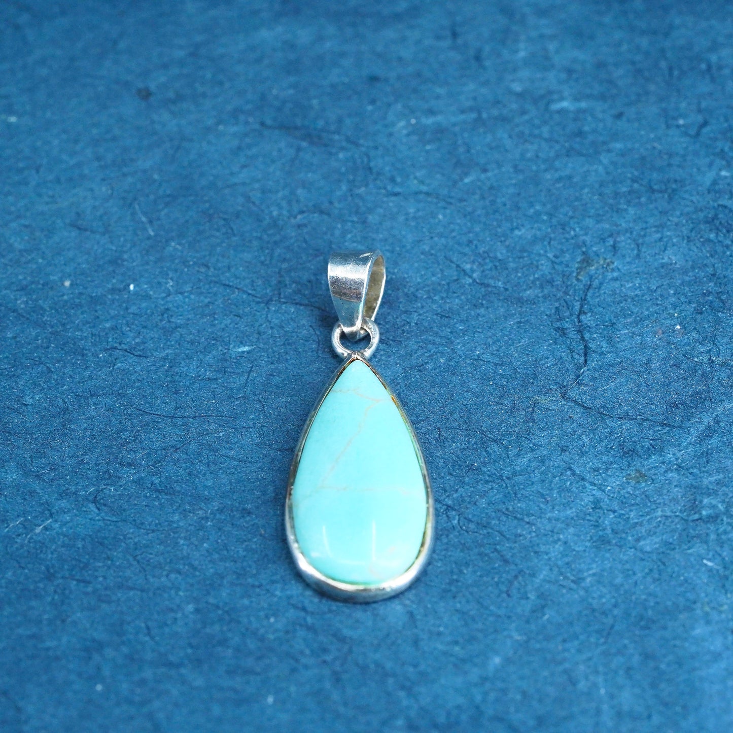 Vintage Sterling silver handmade pendant, 925 teardrop with turquoise