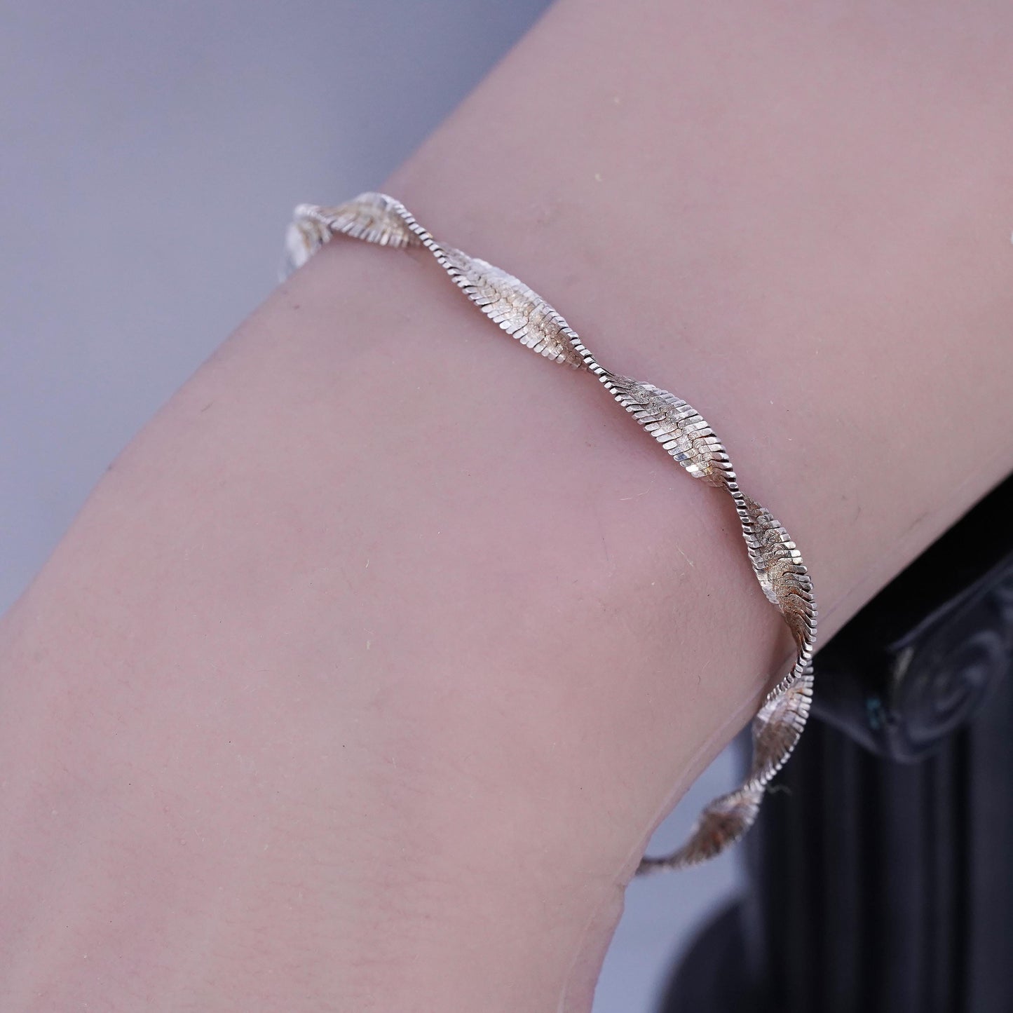 6.75", Italian gold Sterling 925 silver bracelet, twisted herringbone chain