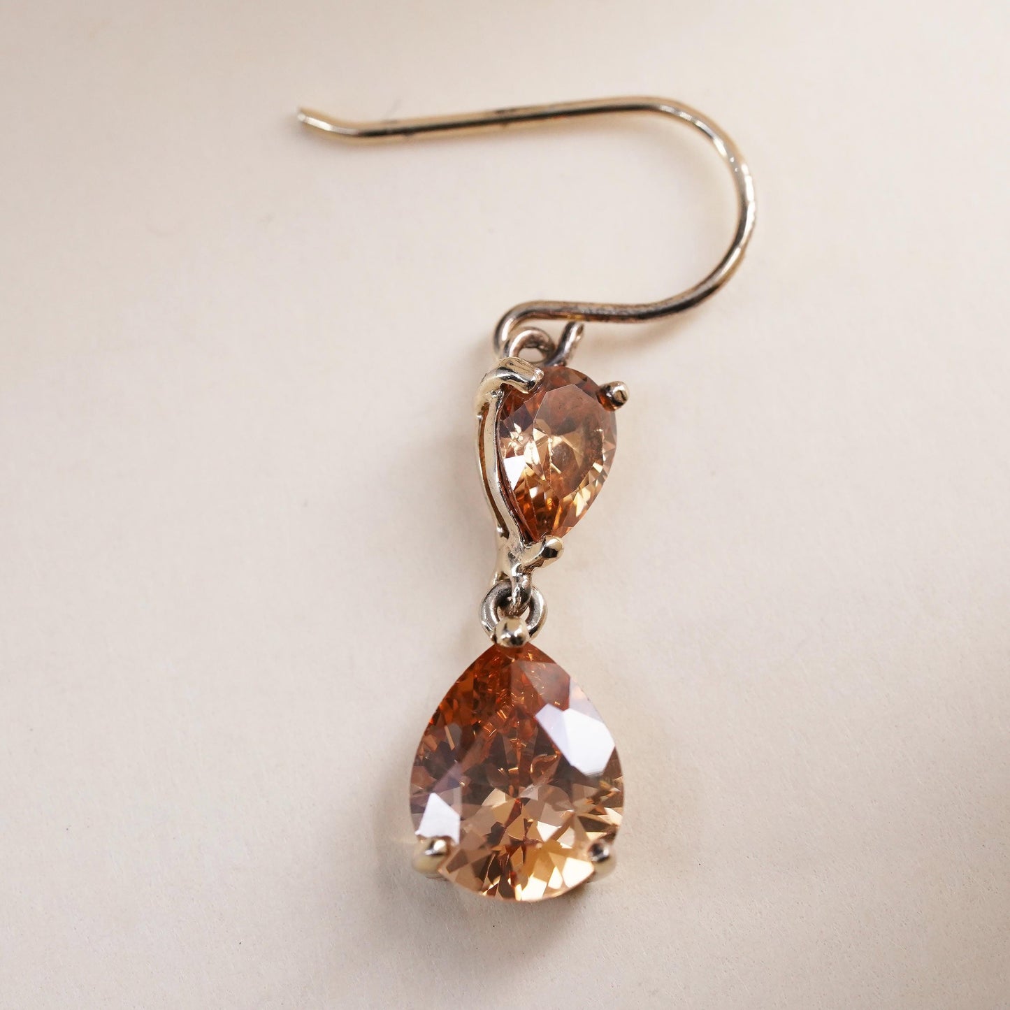 vermeil gold sterling silver 925 single teardrop citrine earring lever back