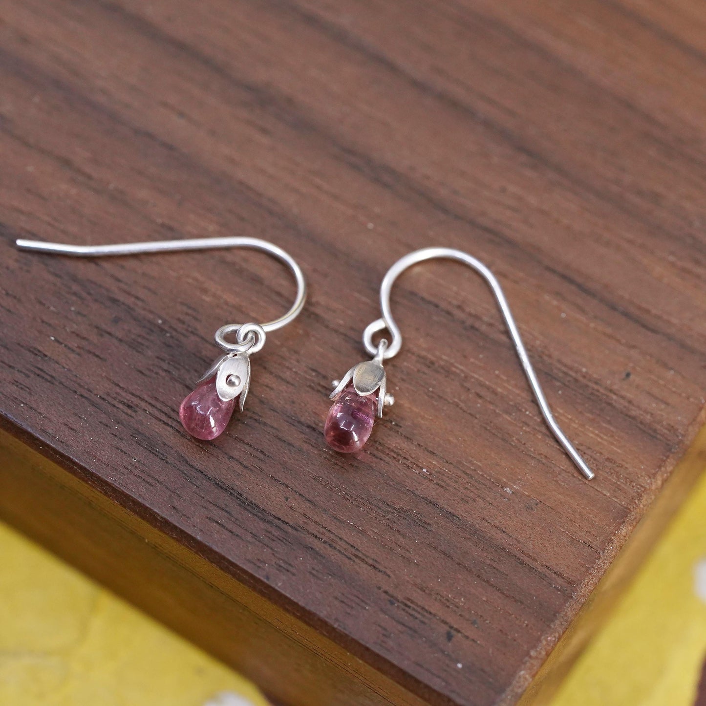 Vintage Sterling silver 925 handmade earrings with pink crystal