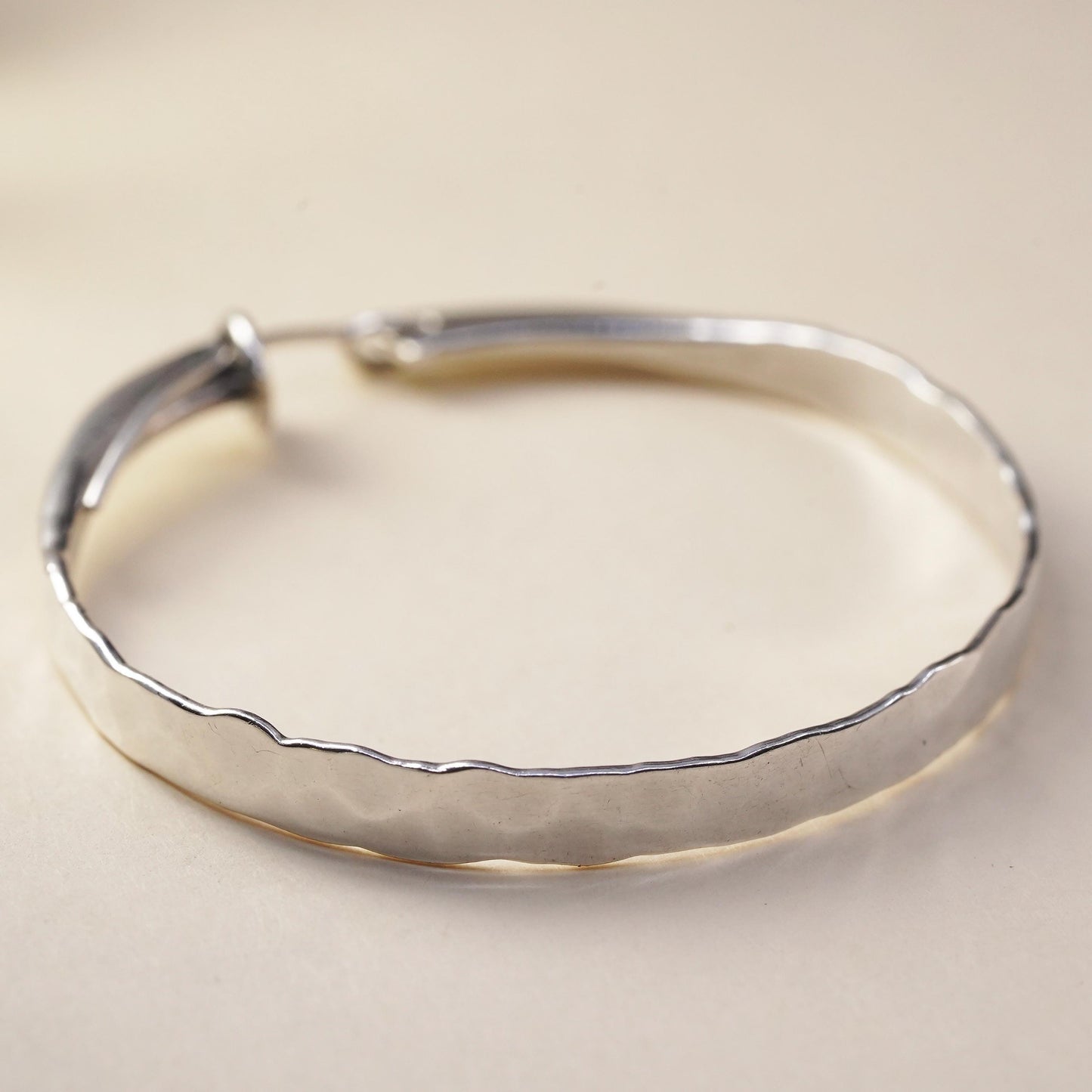 1.75", Vintage sterling silver loop single earring, flatten hammered hoop