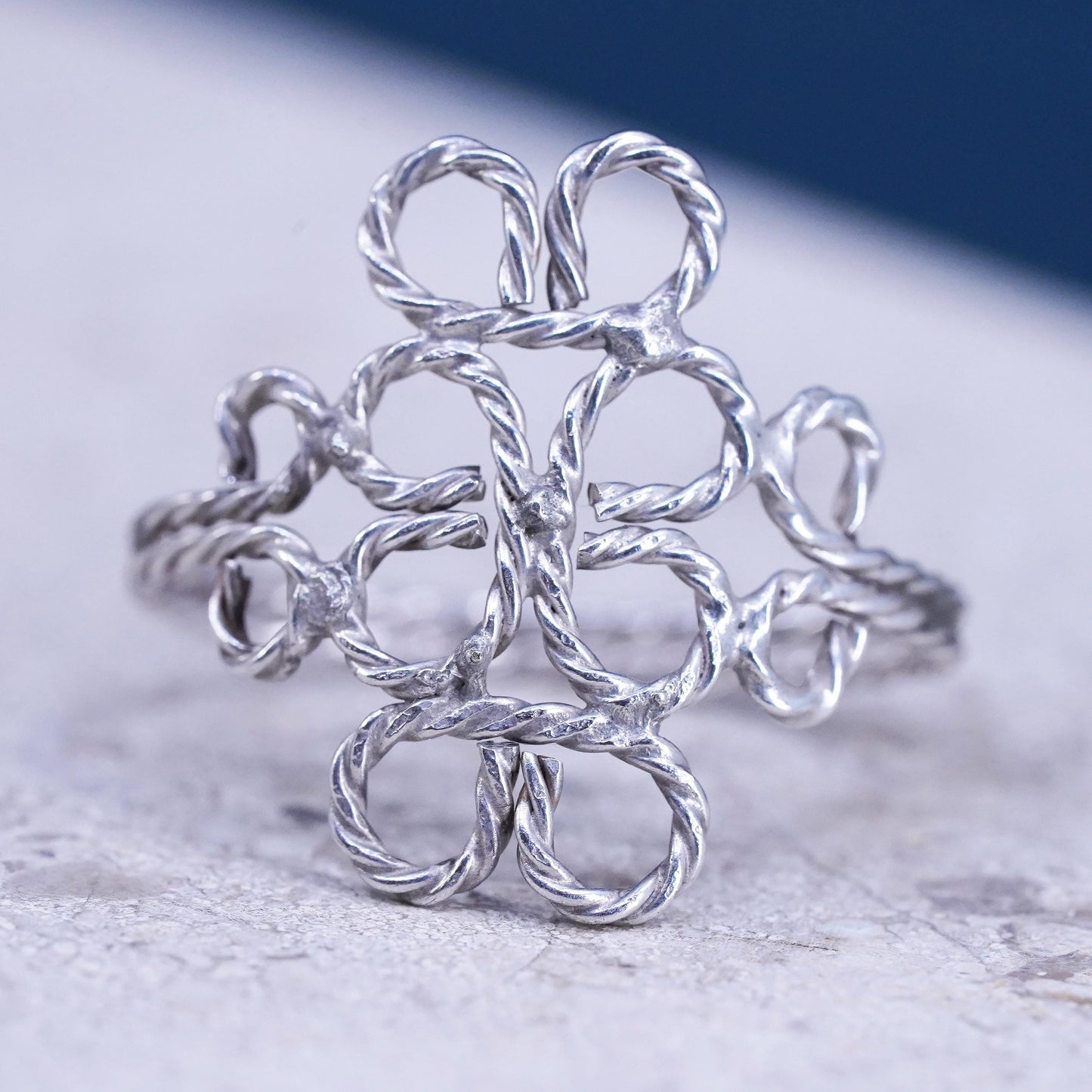 Size 5.25, vintage sterling silver ring, solid 925 silver wired knot band