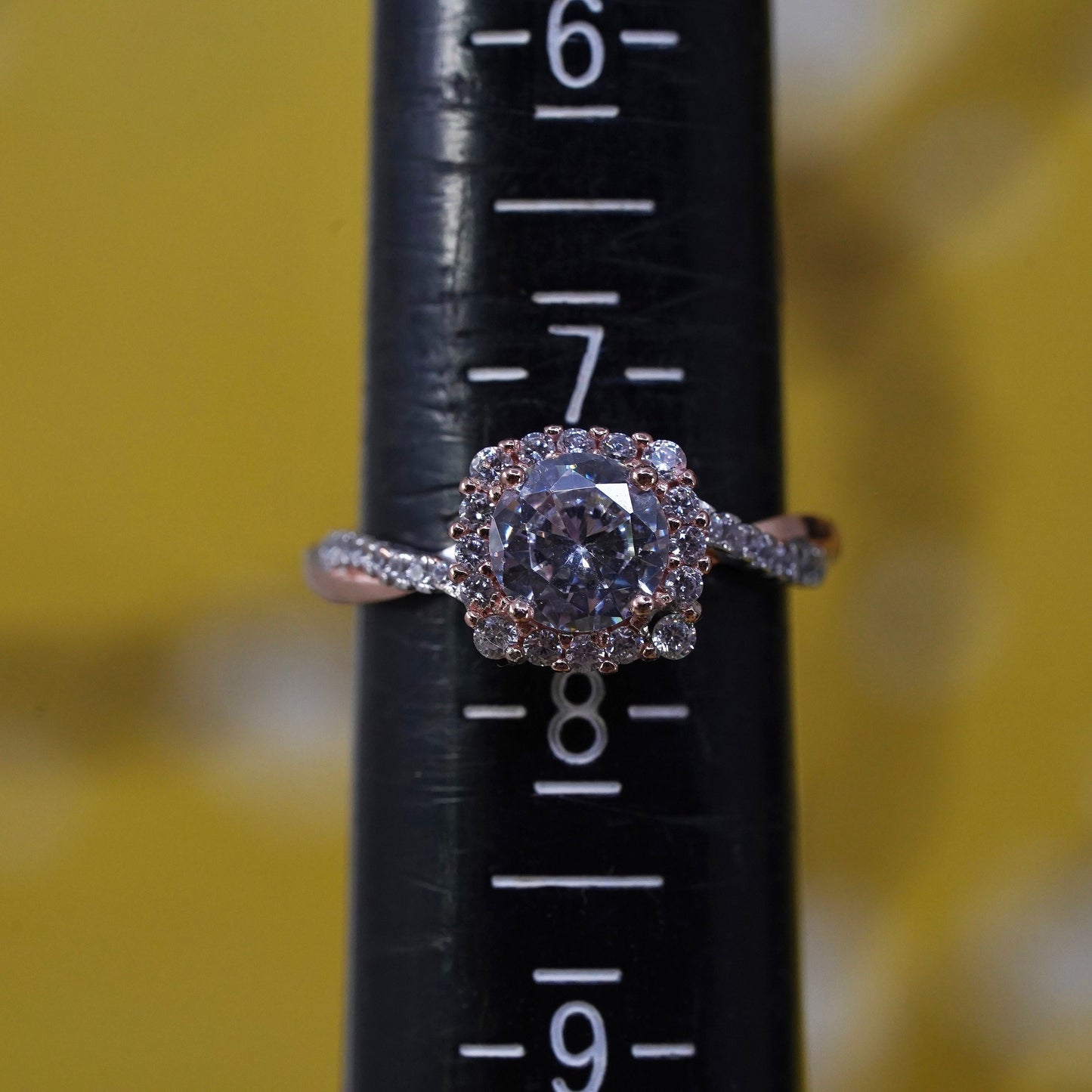 Size 7.5, vermeil rose gold Sterling 925 silver engagement ring cluster cz