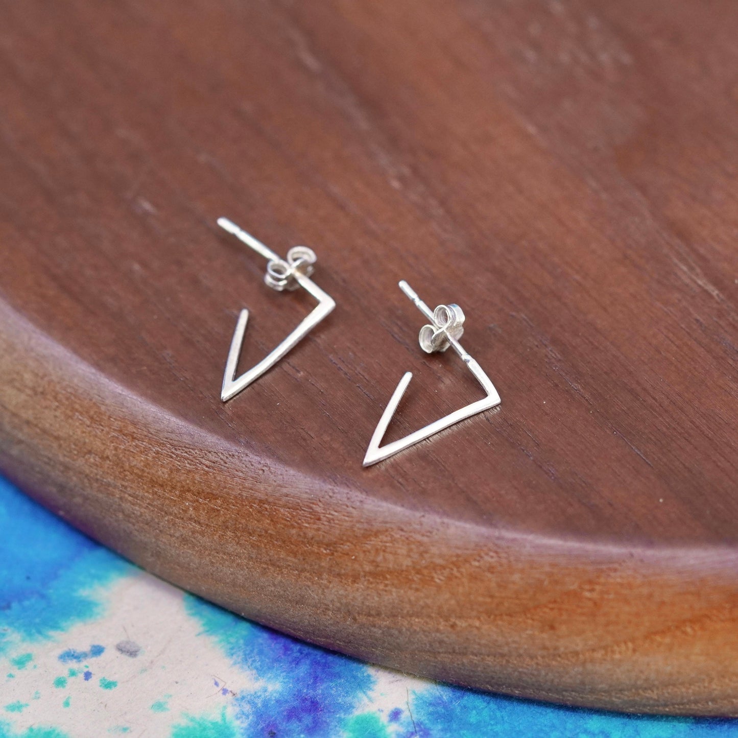 vintage Sterling silver handmade triangular earrings, 925 studs
