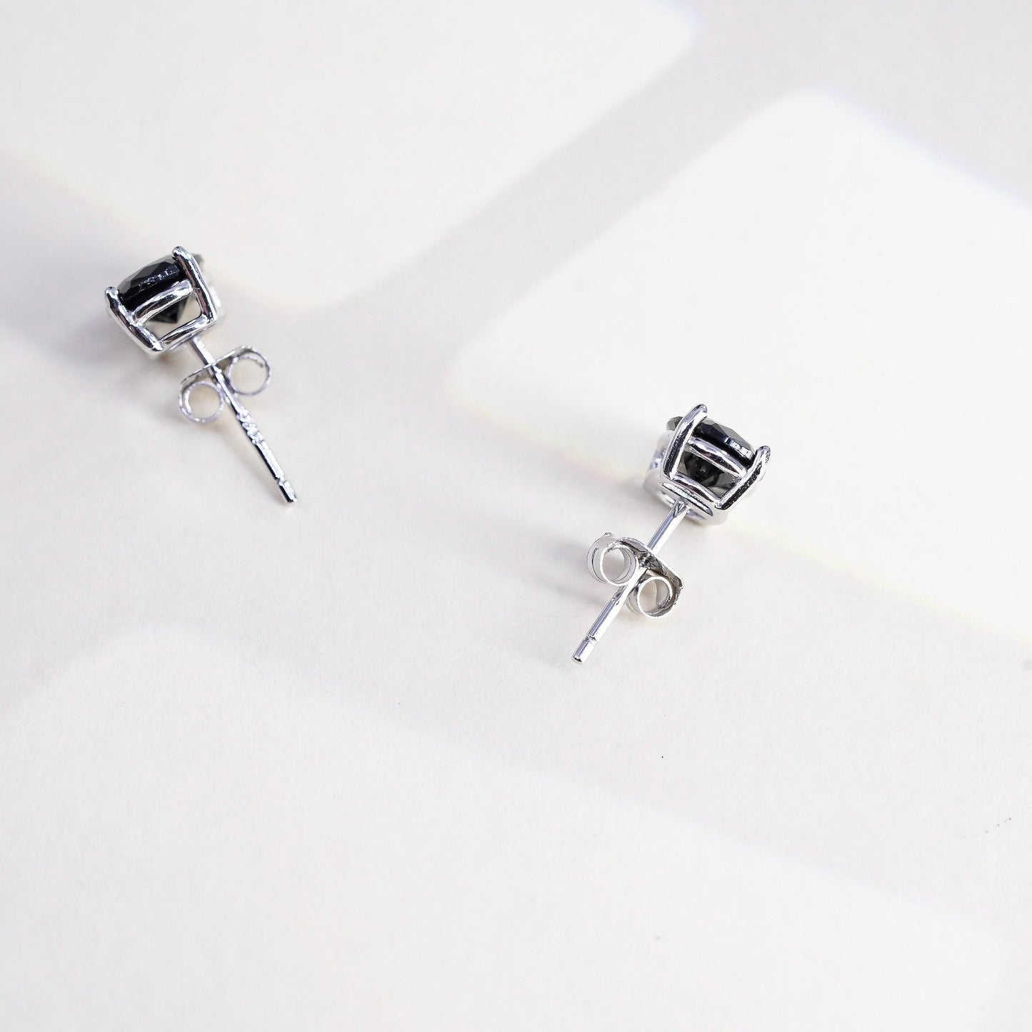 Vintage Sterling silver handmade earrings, 925 studs with obsidian