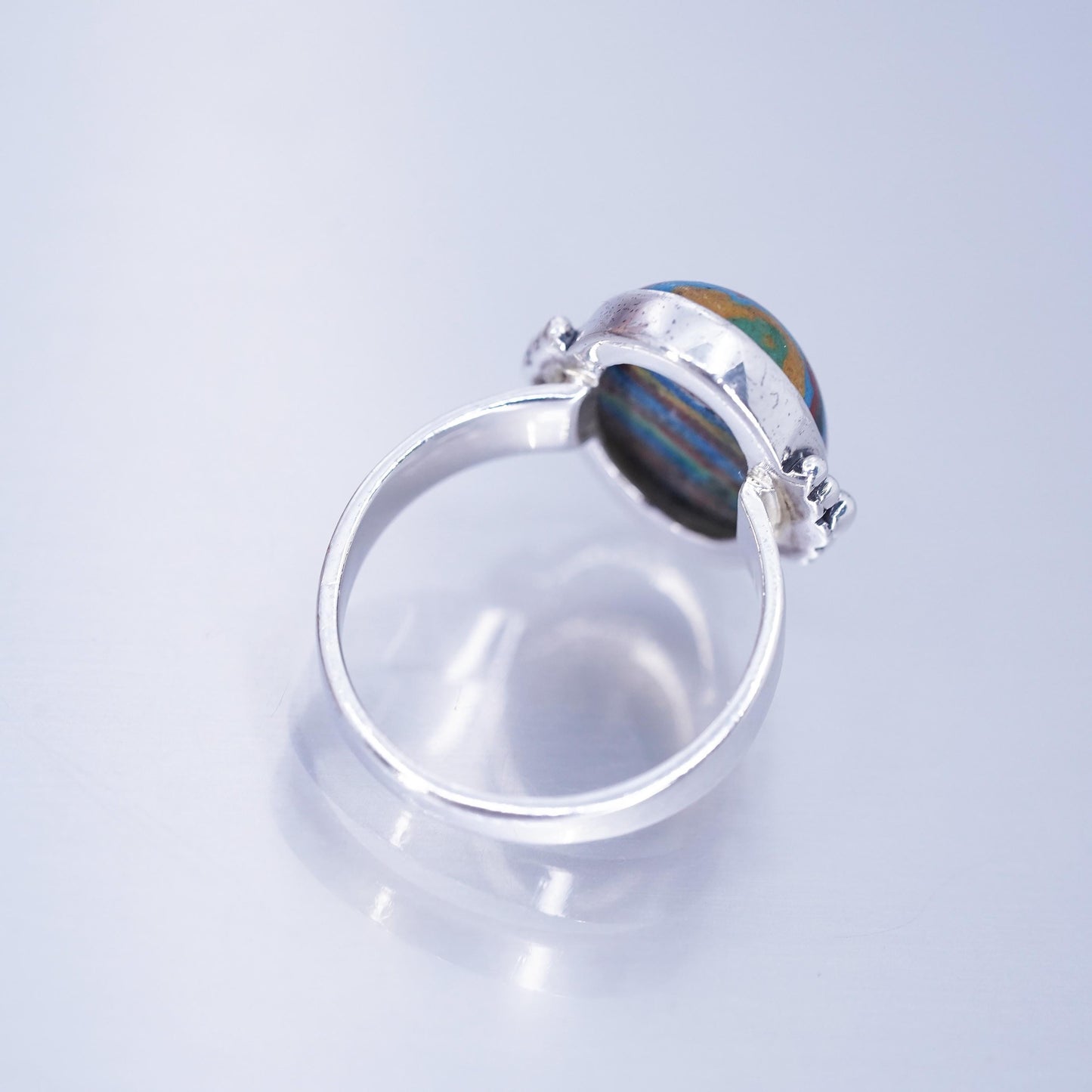 Size 8.75, vintage Sterling 925 silver handmade ring with landscape agate