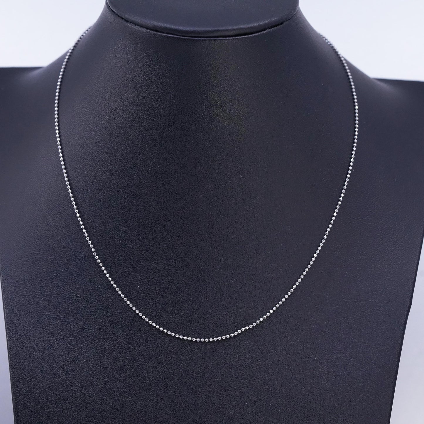 16" 1mm, vintage italy Sterling 925 silver bead chain necklace